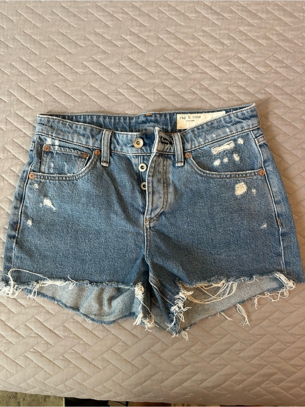 rag & bone Light Blue Distressed Denim Cutoff Shorts